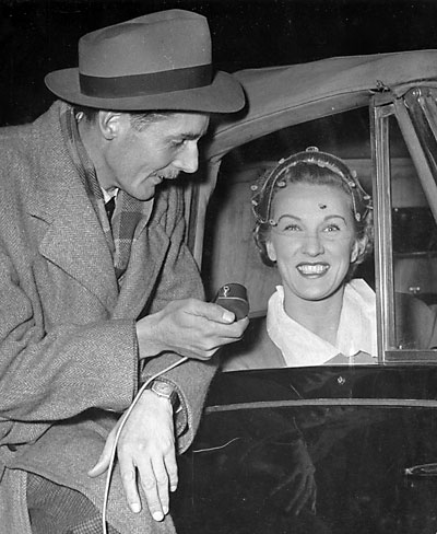 Photo of Denzil Howson interviewing Anne Crawford in 1952
